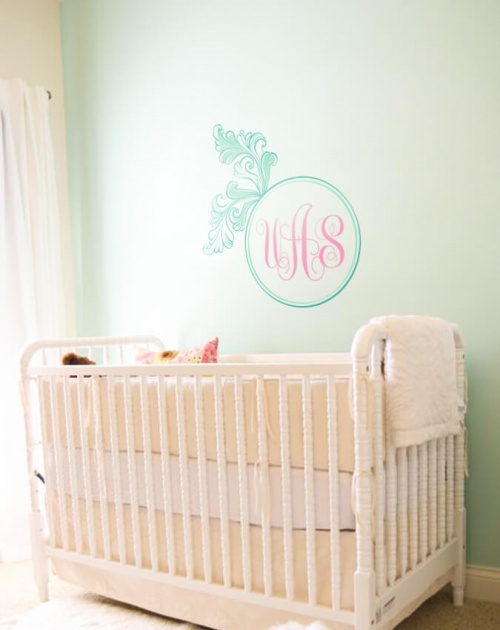 Personalized floral monogram Nursery wall